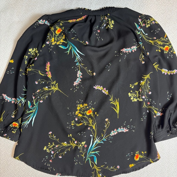 Worthington Petite Black Floral Pullover Blouse 3/4 Sleeve Stand-up Collar, M - Picture 8 of 14